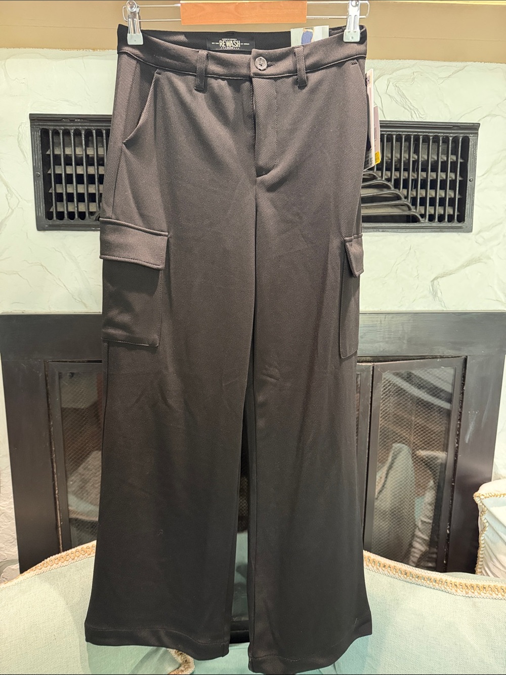 Rewash Black Cargo Wide-Leg Trousers